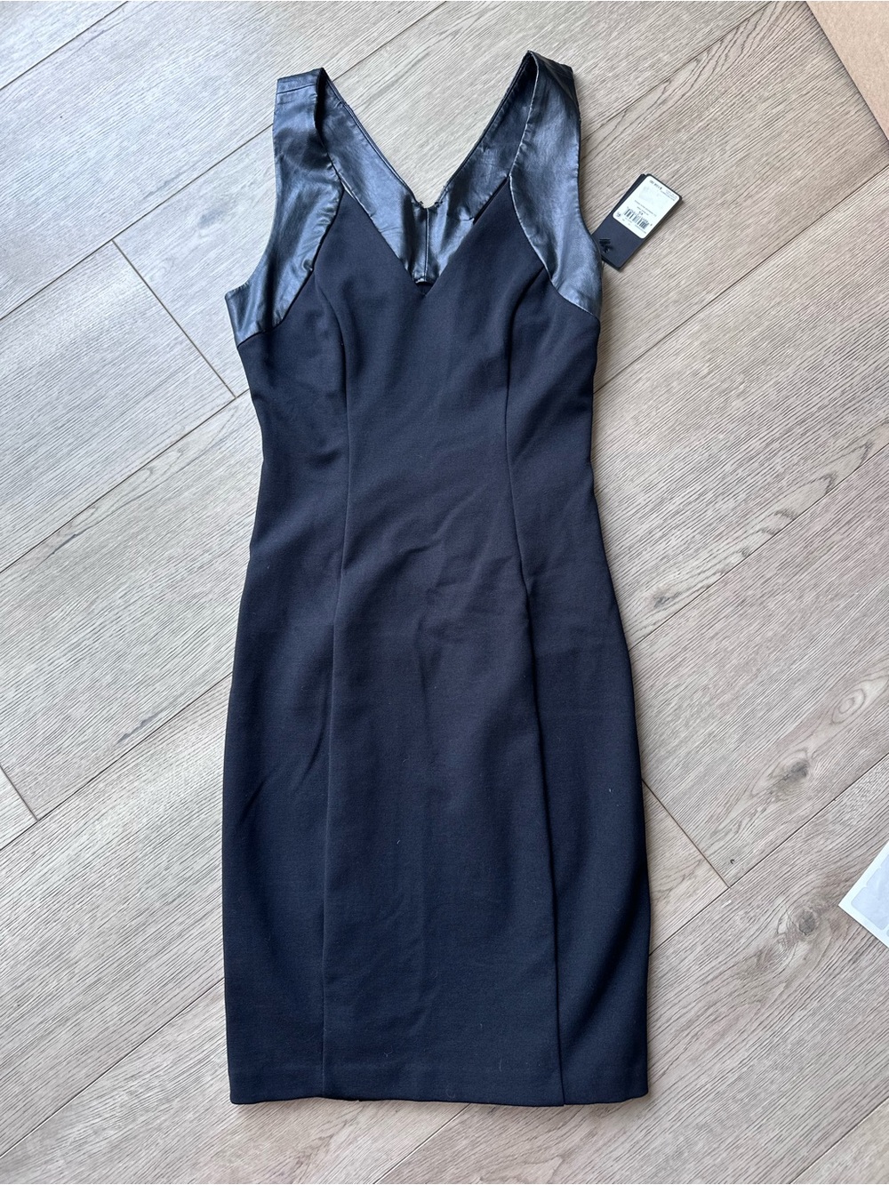 GUESS NWT Harness Back Dress XS Black Faux Leather Bodycon